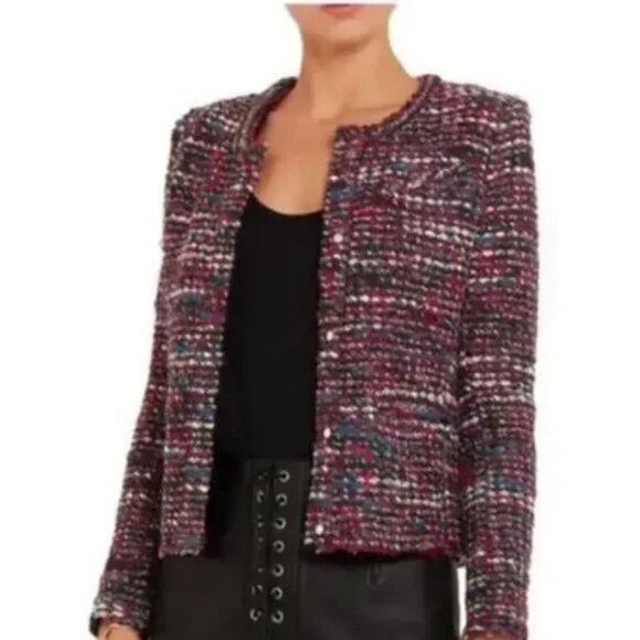 IRO Carene Tweed Jacket Blazer Knit Knotted Boucle Red Black Wool Blend Size 10 - Picture 5 of 5